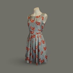 L.A. Soul Fox Print Fit & Flare Sleeveless Tie Dress Blue Orange S Polyester